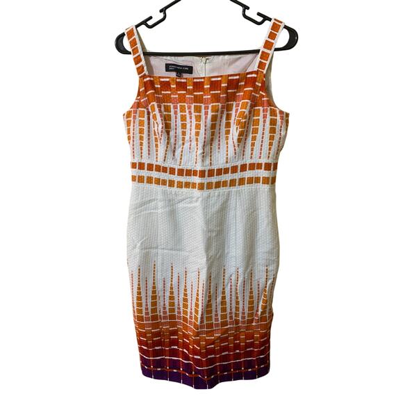 Jones New York Sleeveless Dress Orange and Purple Geometrical Squares Size 6 - Picture 1 of 11